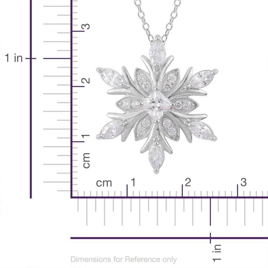AAA Simulated White Diamond Snowflake Pendant With Chain in Platinum Overlay Sterling Silver