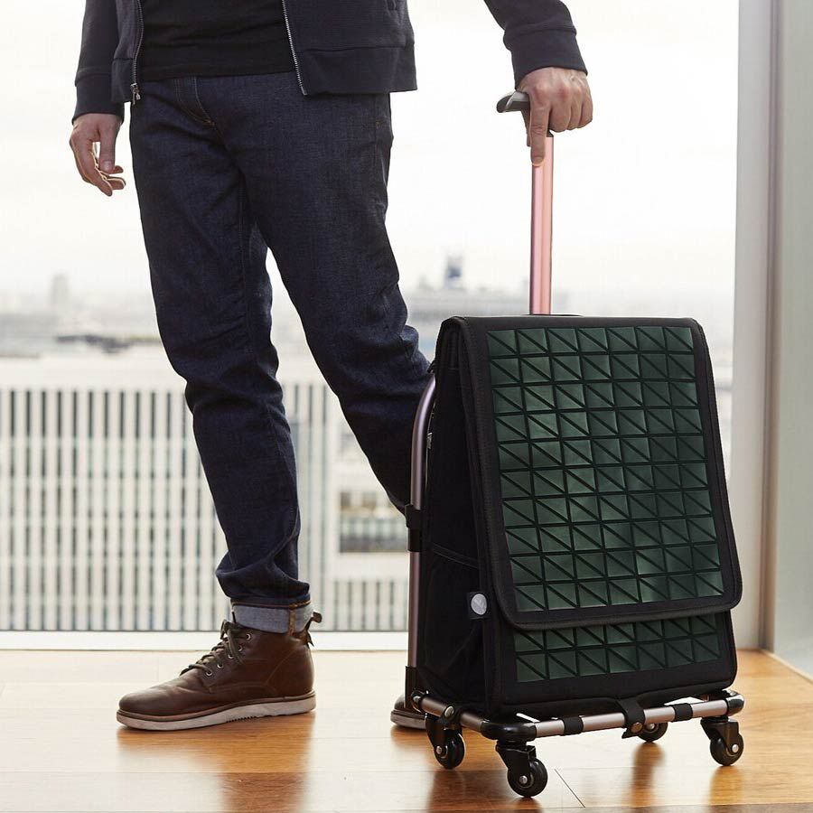 FARINO Unique Top-Loading Bag On 360 Rollerblade Spinner Wheel in Green and Rose Gold