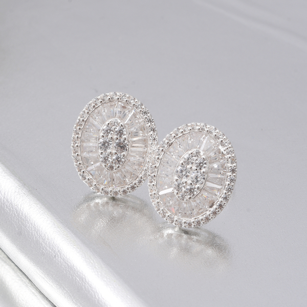One Time Deal- ELANZA Simulated Diamond Earrings in White Silver Overlay Sterling Silver With Post & Push Back.