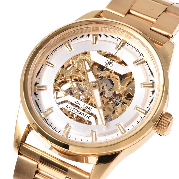 GENOA Automatic Movement 5ATM Water Resistant Watch with Chain Strap and Butterfly Buckle Clasp in Gold Tone