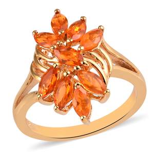 AA Jalisco Fire Opal Floral Ring in 14K Gold Overlay Sterling Silver 1.00 Ct.