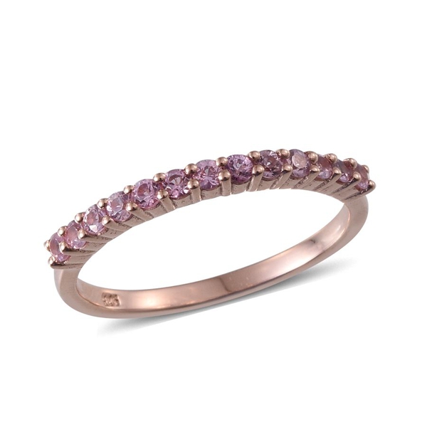 Set of 3 - Kanchanaburi Blue Sapphire (Rnd), Yellow Sapphire and Pink Sapphire Half Eternity Ring in Platinum, 14K Gold and Rose Gold Overlay Sterling Silver 2.000 Ct.