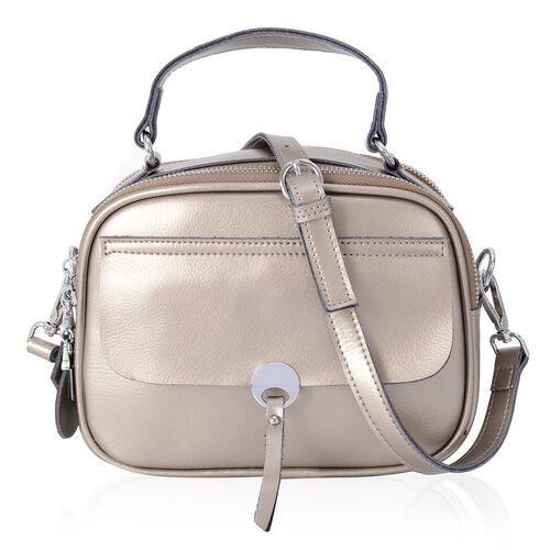 100% Genuine Leather Antique Silver Colour Crossbody Bag with External Zipper Pocket Size ...