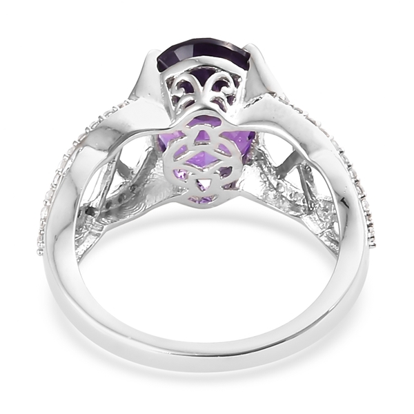 One Time Deal-Lusaka Amethyst (Ovl 5.50 Ct), Natural Cambodian Zircon Ring in Platinum Overlay Sterling Silver 6.000 Ct.