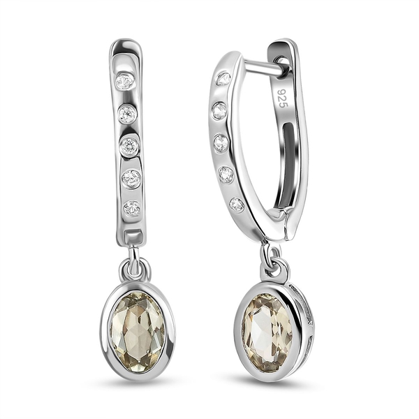 Turkizite and Natural Cambodian Zircon Hoop Earrings in Platinum Overlay Sterling Silver 1.07 Ct.