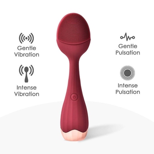 Waterproof Electric Silicone Facial Cleansing Massager with 4 Speeds -  Berry (USB Charging)