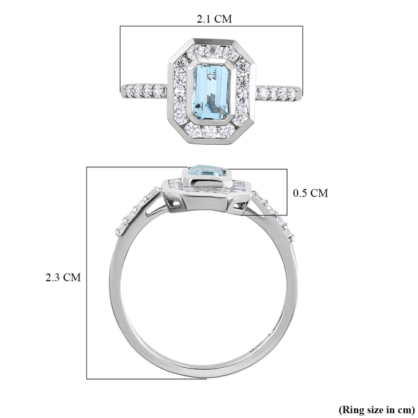 Espirito Santo Aquamarine and Natural Cambodian Zircon Ring in Platinum Overlay Sterling Silver 1.17 Ct.
