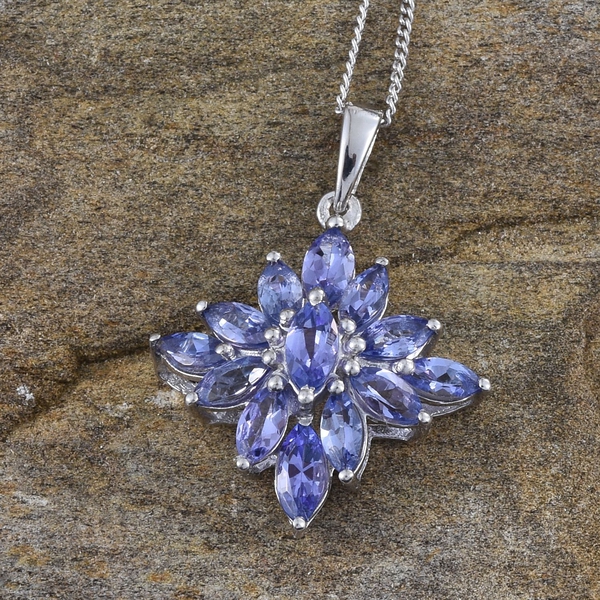 Tanzanite (Mrq) Pendant With Chain in Platinum Overlay Sterling Silver 2.000 Ct.