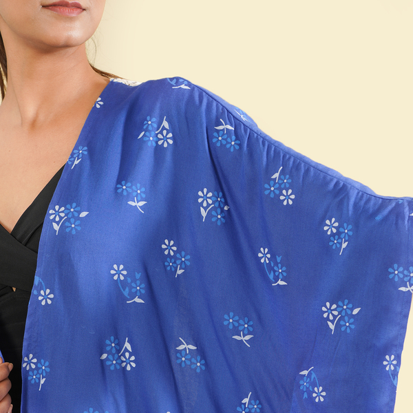 TAMSY 100% Viscose Floral Pattern Kimono (One Size) - Blue