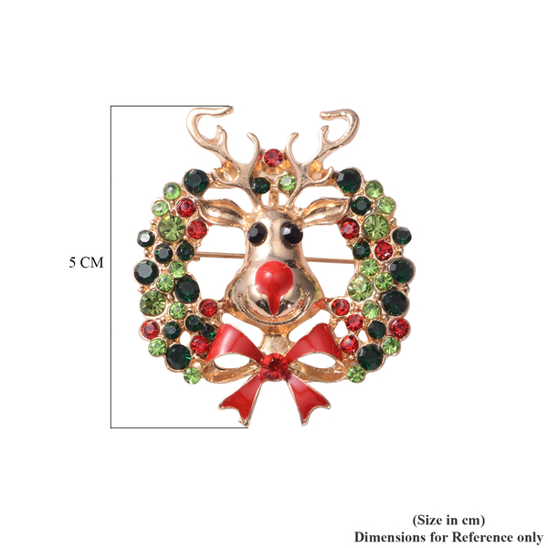 Christmas Multi Colour Austrian Crystal Enamelled Brooch in Yellow Gold Tone