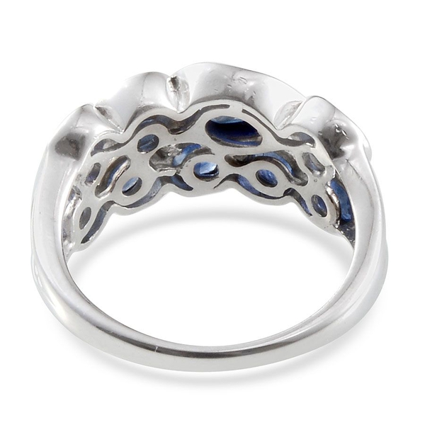Diffused Blue Sapphire (Pear 0.75 Ct), Kanchanaburi Blue Sapphire Ring in Platinum Overlay Sterling Silver 3.750 Ct.