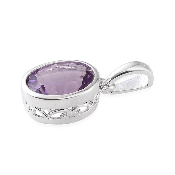 Concave Cut Brazilian Amethyst (Ovl) Solitaire Pendant in Sterling Silver 3.000 Ct.
