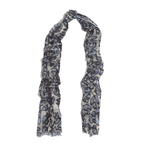 NEW FOR SEASON - Hand Screen Printed Blue and Grey Colour Leopard Printed Scarf (Size 180x55 Cm)