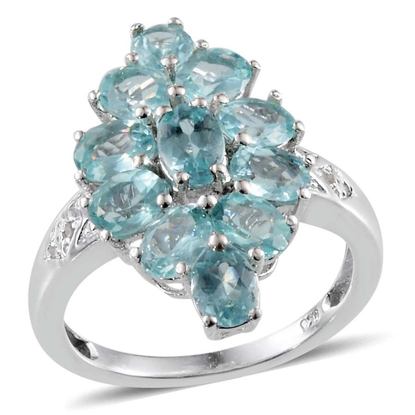 Paraibe Apatite (Ovl 0.50 Ct), Diamond Ring in Platinum Overlay Sterling Silver 4.020 Ct.