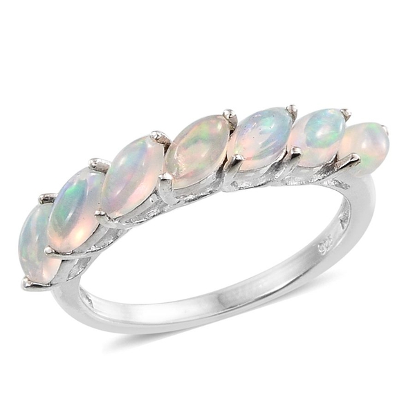 AA Ethiopian Welo Opal (Mrq) 7 Stone Ring in Platinum Overlay Sterling Silver 1.000 Ct.