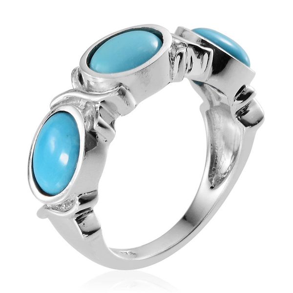 Arizona Sleeping Beauty Turquoise (Ovl) Trilogy Ring in Platinum Overlay Sterling Silver 3.000 Ct.
