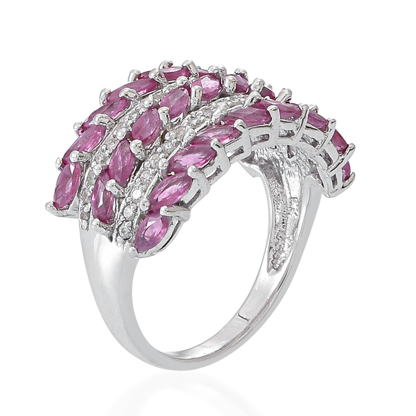9K W Gold Ruby (Mrq), Natural Cambodian White Zircon Ring 3.250 Ct.