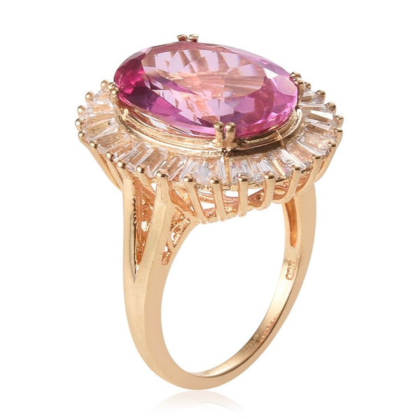 Mystic Pink Coated Topaz (Ovl 13.50 Ct), White Topaz Ring in 14K Gold Overlay Sterling Silver 16.250 Ct.