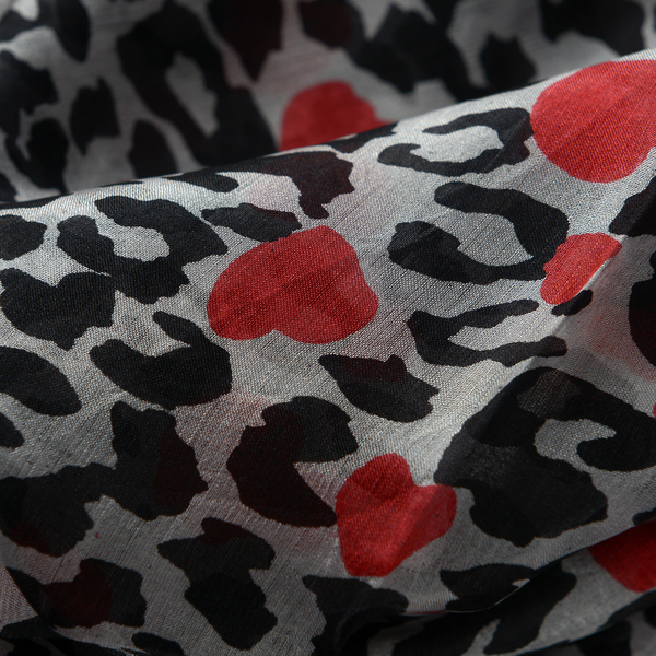 100% Mulberry Silk Black, Red and Multi Colour Hearts Pattern Scarf (Size 180x100 Cm)