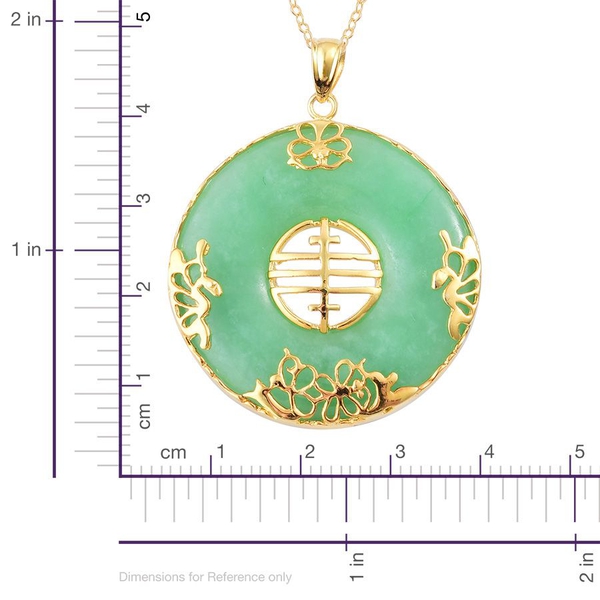 Green Jade Chinese Character FENG (Abundance) Pendant With Chain in Yellow Gold Overlay Sterling Silver 67.000 Ct.