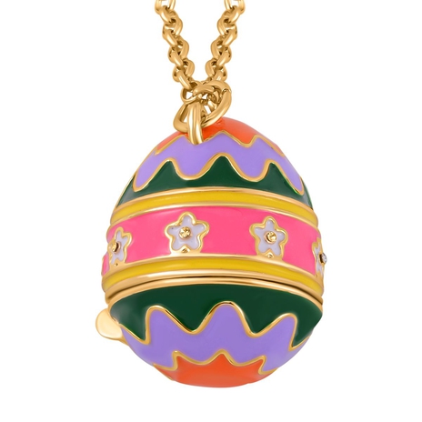 Multi Colour & White Austrian Crystal Enamelled Easter Egg Necklace (Size - 28) in Yellow Gold Tone