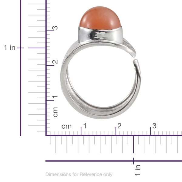 Jewels of India Mitiyagoda Peach Moonstone (Ovl) Adjustable Solitaire Ring in Sterling Silver 9.390 Ct.