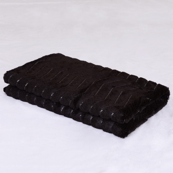 Faux Fur Dark Chocolate Colour Zig Zag Pattern Double Sided Blanket (Size 195x150 Cm)