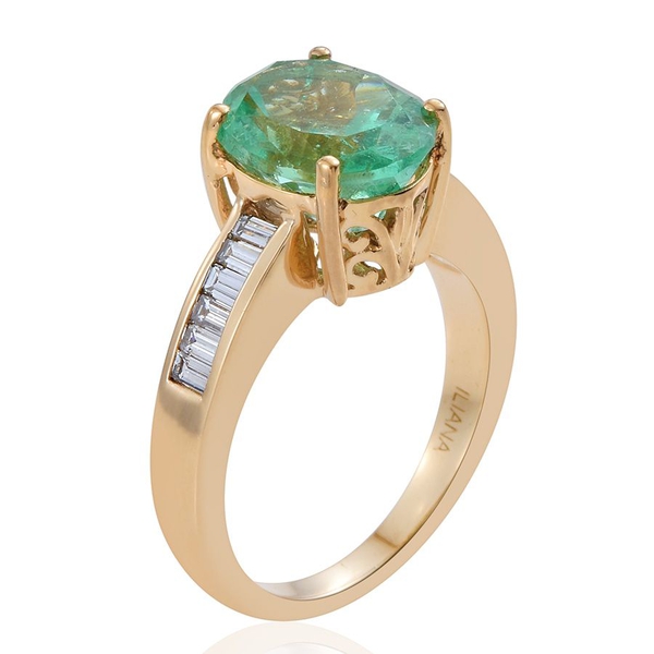 ILIANA 18K Y Gold AAAA Boyaca Colombian Emerald (Ovl 4.25 Ct), Diamond (SI/G-H) Ring 4.750 Ct.Gold Wt 6.50 Gms