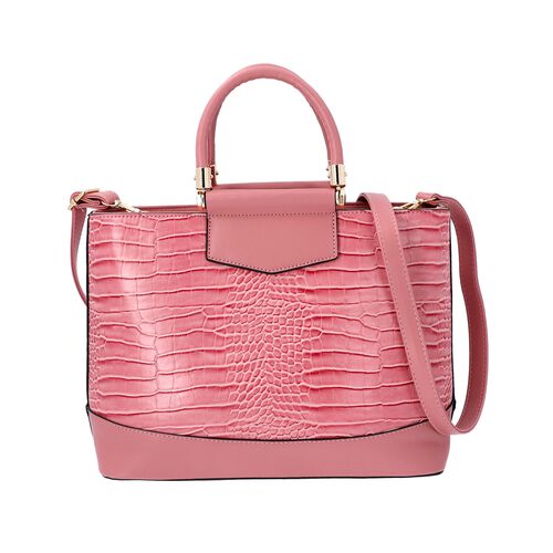 Pink Croc Embossed Tote Bag with Adjustable Shoulder Strap (Size ...