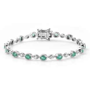 Premium Emerald and Natural Cambodian Zircon Bracelet (Size - 7) in Platinum Overlay Sterling Silver