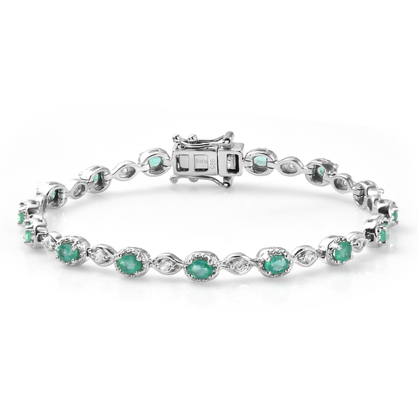 Premium Emerald and Natural Cambodian Zircon Bracelet (Size - 7) in Platinum Overlay Sterling Silver