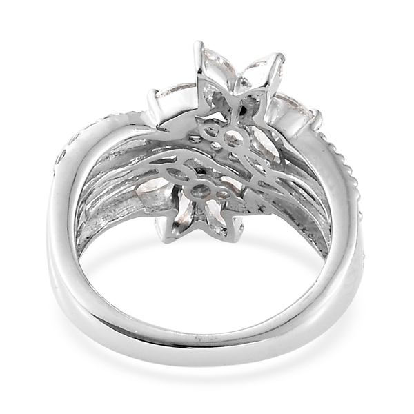 Lustro Stella Platinum Overlay Sterling Silver (Mrq) Floral Ring Made with Finest CZ