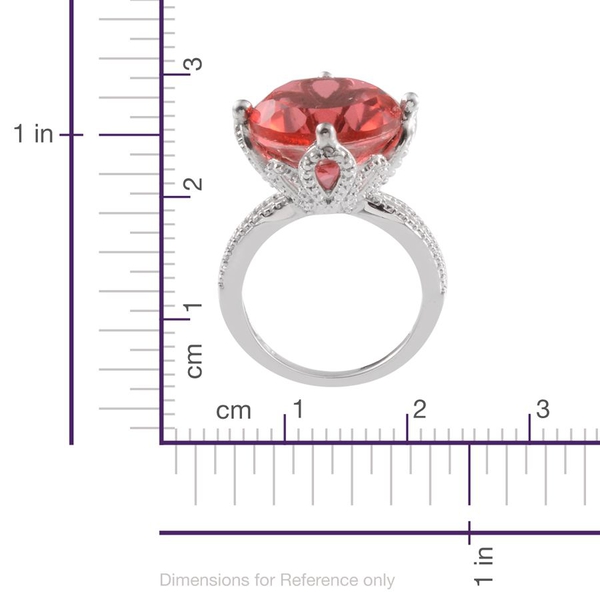 Padparadscha Colour Quartz (Rnd 11.50 Ct), Diamond Ring in Platinum Overlay Sterling Silver 11.510 Ct.