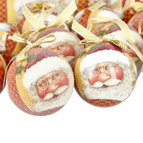 Set of 14 Christmas Decoration Santa Pattern Balls with Ribbon in Gift Box