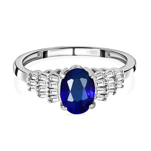 Premium Blue Spinel and Diamond Ring in Platinum Overlay Sterling Silver 1.14 Ct.