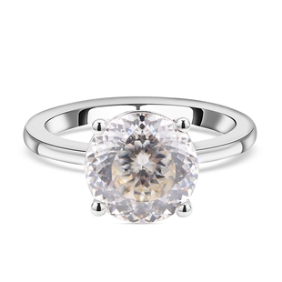 Moissanite Solitaire (161 Facets ) Ring in Rhodium Overlay Sterling Silver 3.80 Ct.
