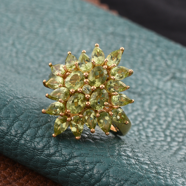 AA Hebei Peridot (Ovl) Cluster Ring in 14K Gold Overlay Sterling Silver 4.800 Ct.