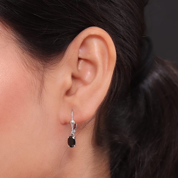 Shungite Lever Back Earrings in Platinum Overlay Sterling Silver