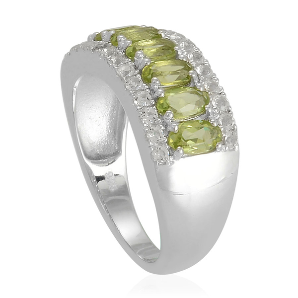 Hebei Peridot (Ovl), White Topaz Ring in Platinum Overlay Sterling Silver 2.000 Ct.