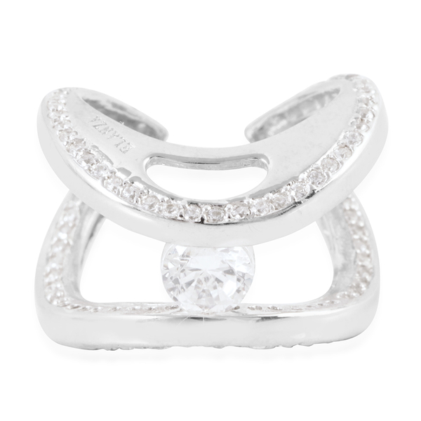 AAA Simulated Diamond (Rnd) Ring in Rhodium Plated Sterling Silver