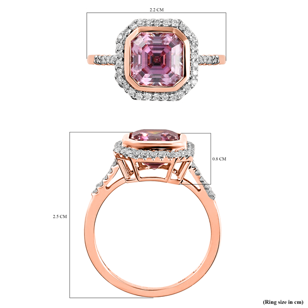 The Pink Star 9K Rose Gold Pink Moissanite (Asscher Cut) and White Moissanite Ring 3.09 Ct.
