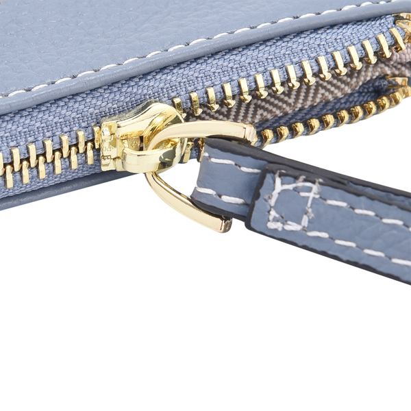100% Genuine Leather Alphabet J RFID Protected Wristlet with Engraved Message on Back Side (Size 18x12 Cm) - Pastel Blue