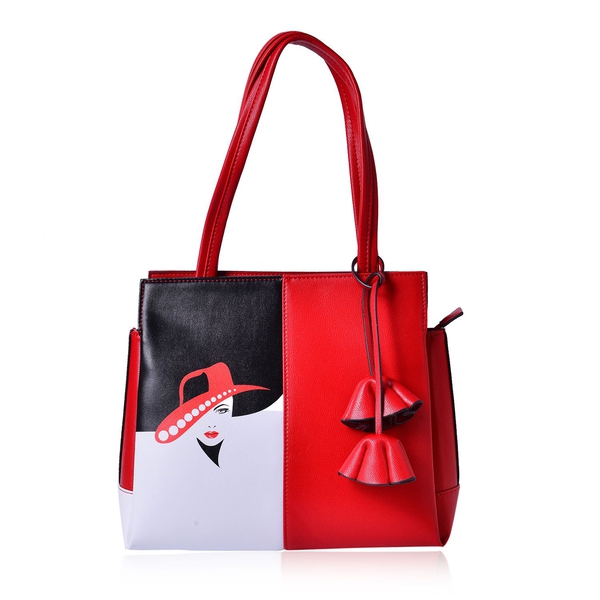 MILANO COLLECTION Citta Glamour Red Hat Lady Tote Bag with External Zipper Pocket (Size 29x27x12 Cm)