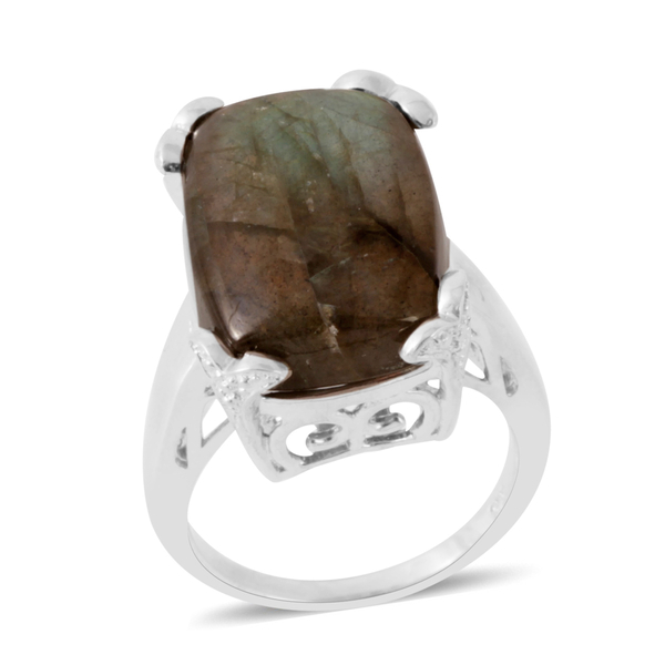 Labradorite (Cush) Ring in Platinum Overlay Sterling Silver 13.500 Ct.