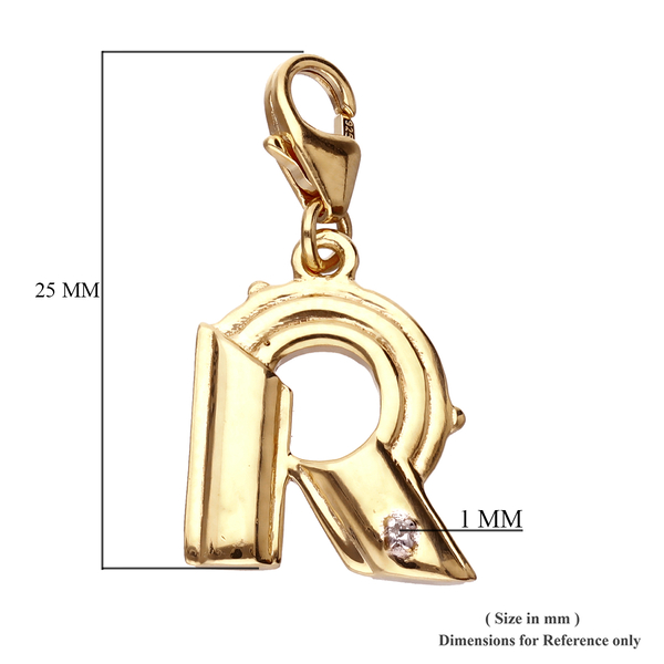 Diamond (Rnd) Initial R Charm in 14K Gold Overlay Sterling Silver
