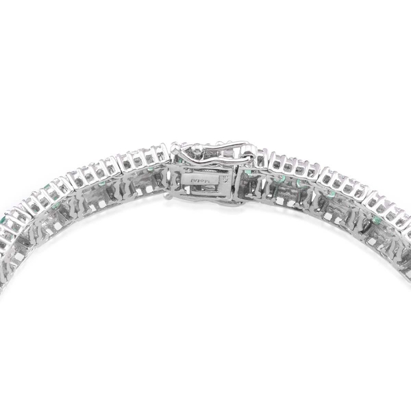 Kagem Zambian Emerald (Ovl), White Topaz Bracelet in Platinum Overlay Sterling Silver (Size 7.5) 15.250 Ct.