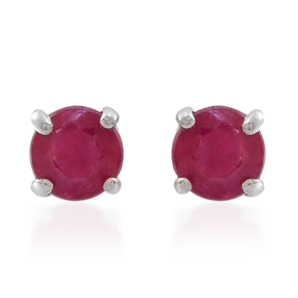 African Ruby (Rnd) Stud Earrings (with Push Back) in Sterling Silver 1.000 Ct.