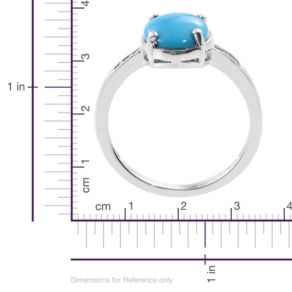 Arizona Sleeping Beauty Turquoise (Ovl), Diamond Ring in Platinum Overlay Sterling Silver 2.000 Ct.