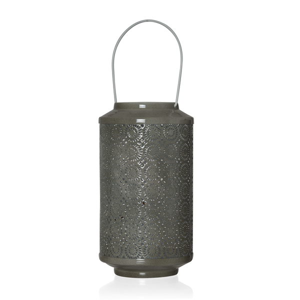 (Option 1) Home Decor - Grey Colour Laser Cut Floral Pattern Lantern with LED T Light
