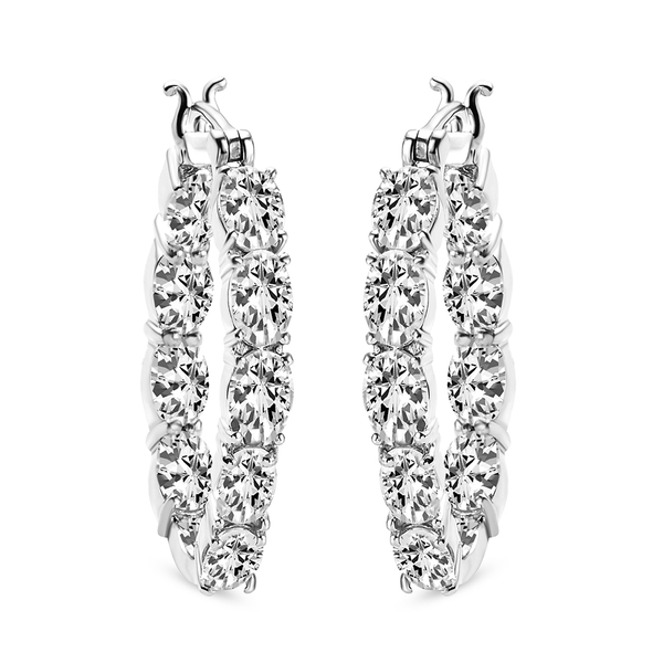 White Topaz Hoop Earrings (with Clasp) in Platinum Overlay Sterling Silver 8.95 Ct, Silver Wt 6.99 G